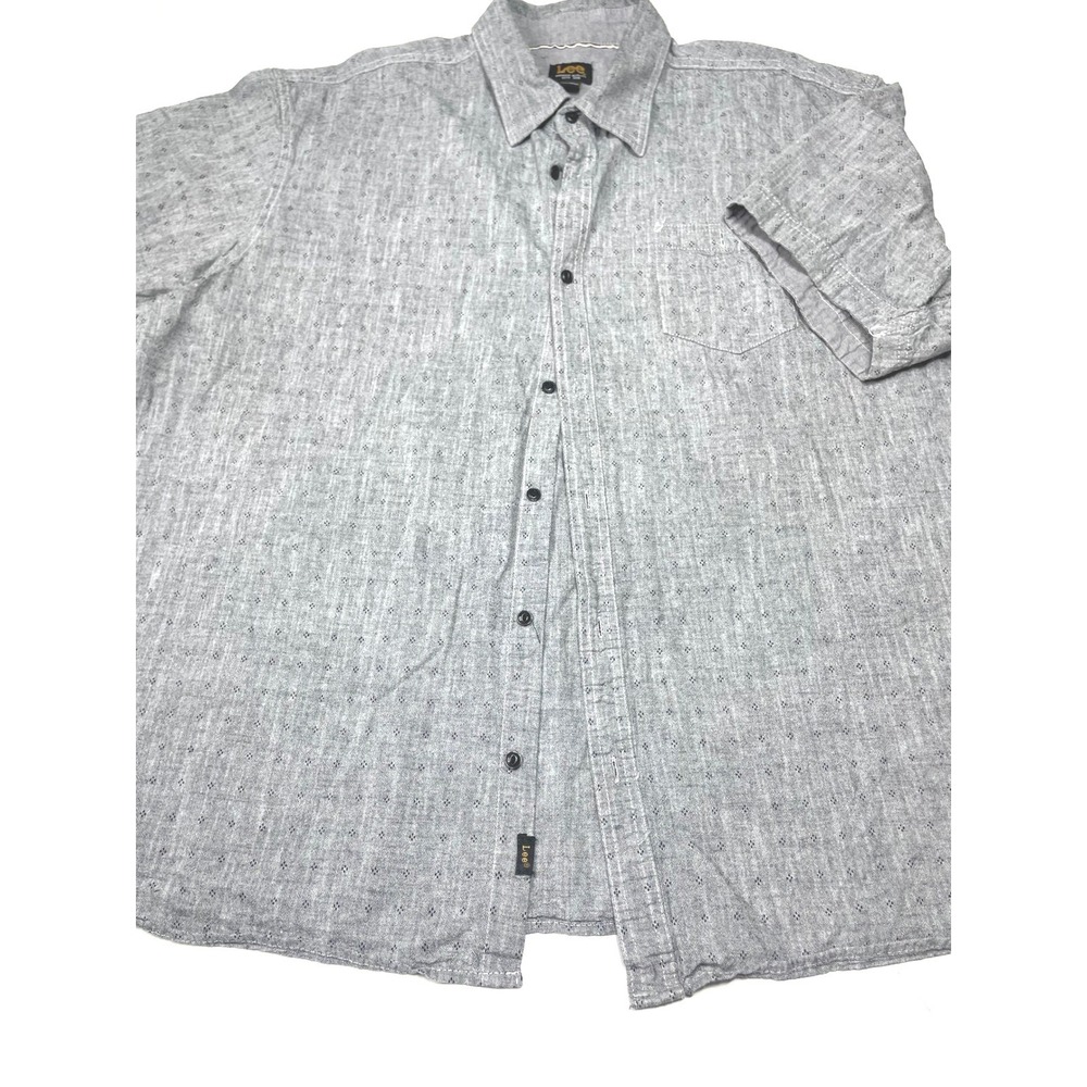 Lee Mens Grey Diamond Pattern Short Sleeve Button Down Shirt Size 2X Bi & Tallb3